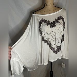 NWT Lauren Moshi Oversized Flowy Off The Shoulder Orchid Heart Womens Top S-L